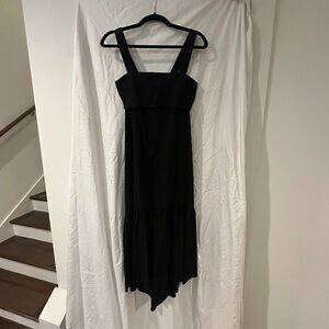 NWT THEORY Good Linen Tie Back MIDI Dress Black Eco Crunch Wash | Size P